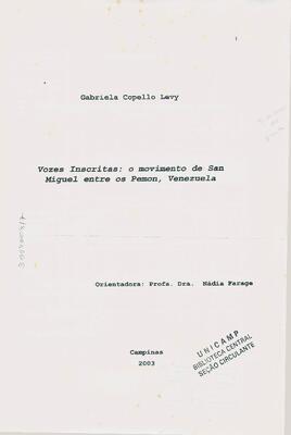 Vozes inscritas: o movimento de San Miguel entre os Pemon Venezuela