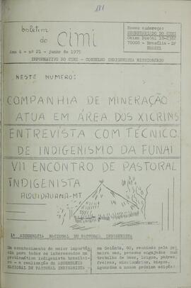BOLETIM DO CIMI - BRASÍLIA DF CONSELHO INDIGENISTA MISSIONÁRIO - 1975 - Nº21