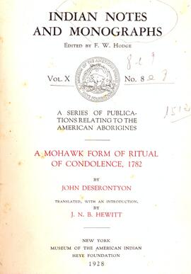 A mohawk form of ritual of condolence, 1782
